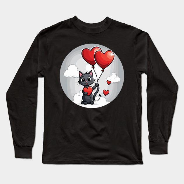 Cat Heart Balloon - Valentines Day Long Sleeve T-Shirt by FluffigerSchuh